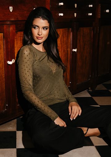 Liberté - Mesh Ls Tshirt Dot - Army Medium Dot